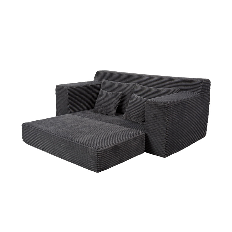 Tempat Tidur Sofa Modular yang Dapat Diubah Bentuk dalam Korduroi Abu-abu Tua dengan Banyak Bantal Tempat Tidur Sofa Modular yang Dapat Diubah Bentuk dalam Korduroi Abu-abu Tua dengan Banyak Bantal