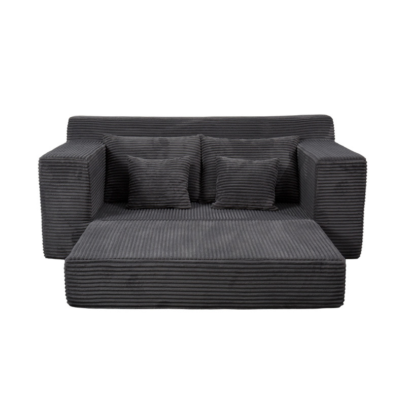 Tempat Tidur Sofa Modular yang Dapat Diubah Bentuk dalam Korduroi Abu-abu Tua dengan Banyak Bantal Tempat Tidur Sofa Modular yang Dapat Diubah Bentuk dalam Korduroi Abu-abu Tua dengan Banyak Bantal