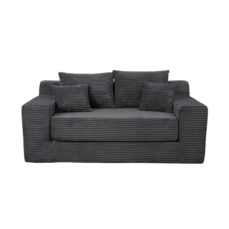 Tempat Tidur Sofa Modular yang Dapat Diubah Bentuk dalam Korduroi Abu-abu Tua dengan Banyak Bantal