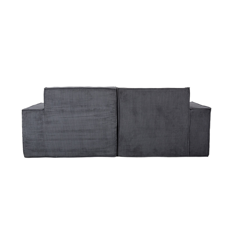 Sofa Blok Tahu Ganda dalam Korduroi Abu-abu Tua dengan Desain Sandaran Tangan Lebar