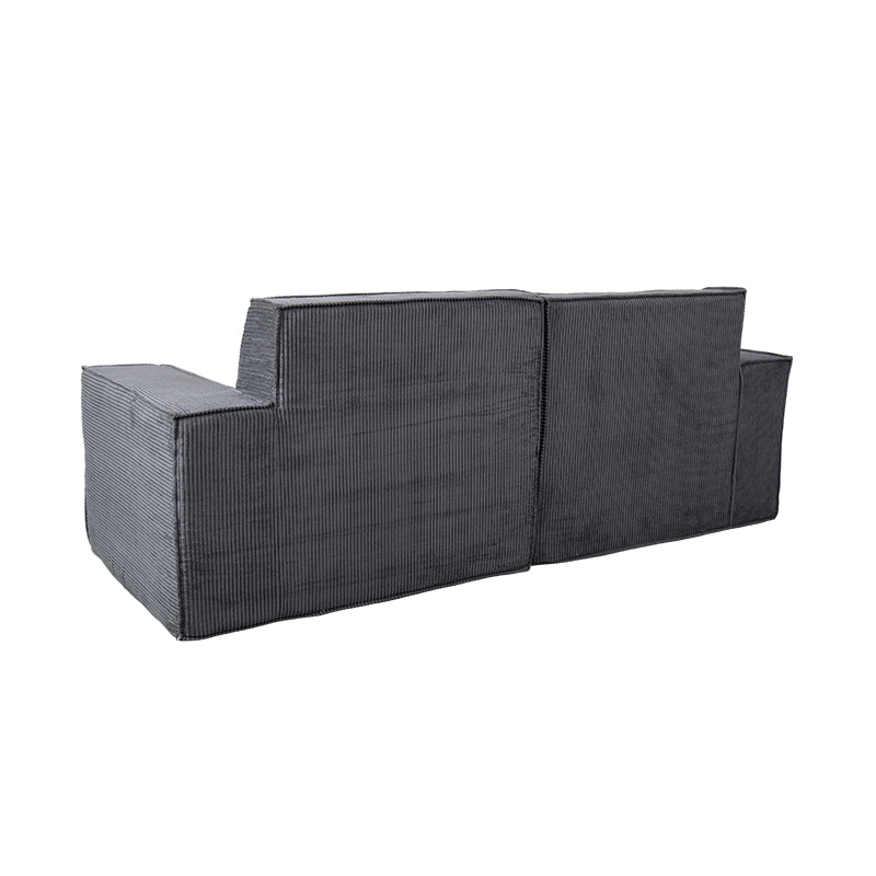 Sofa Blok Tahu Ganda dalam Korduroi Abu-abu Tua dengan Desain Sandaran Tangan Lebar