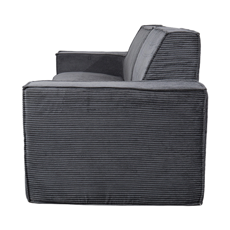 Sofa Blok Tahu Ganda dalam Korduroi Abu-abu Tua dengan Desain Sandaran Tangan Lebar