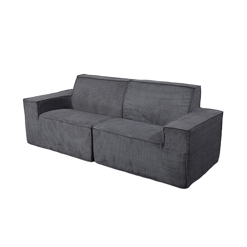 Sofa Blok Tahu Ganda dalam Korduroi Abu-abu Tua dengan Desain Sandaran Tangan Lebar