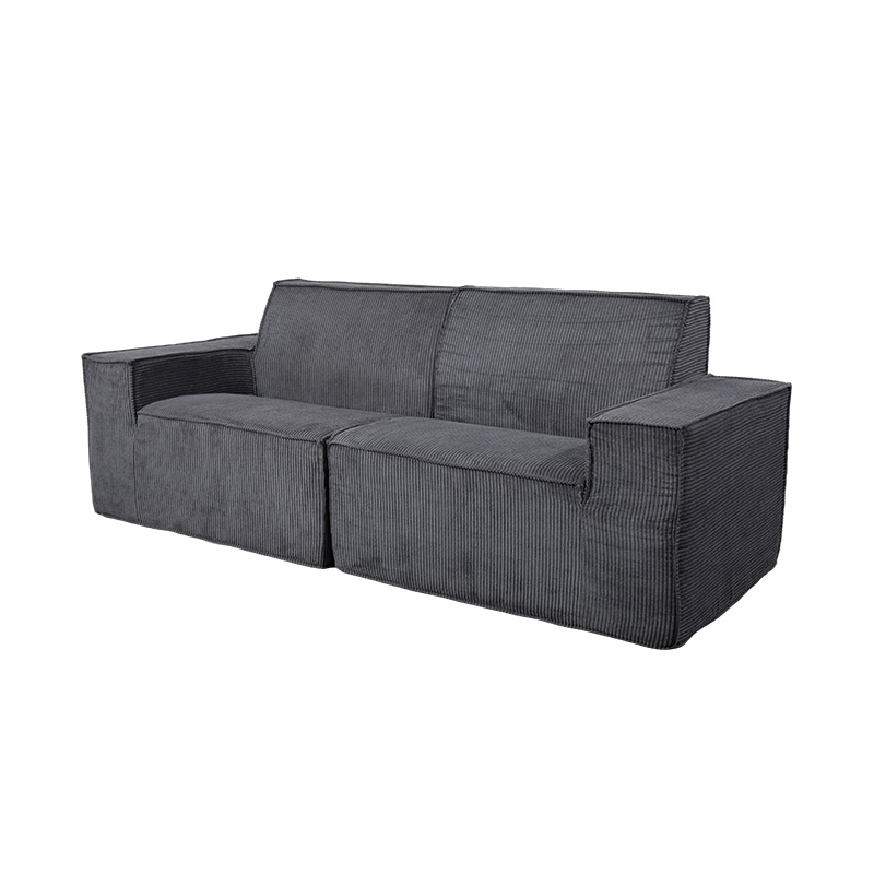 Sofa Blok Tahu Ganda dalam Korduroi Abu-abu Tua dengan Desain Sandaran Tangan Lebar