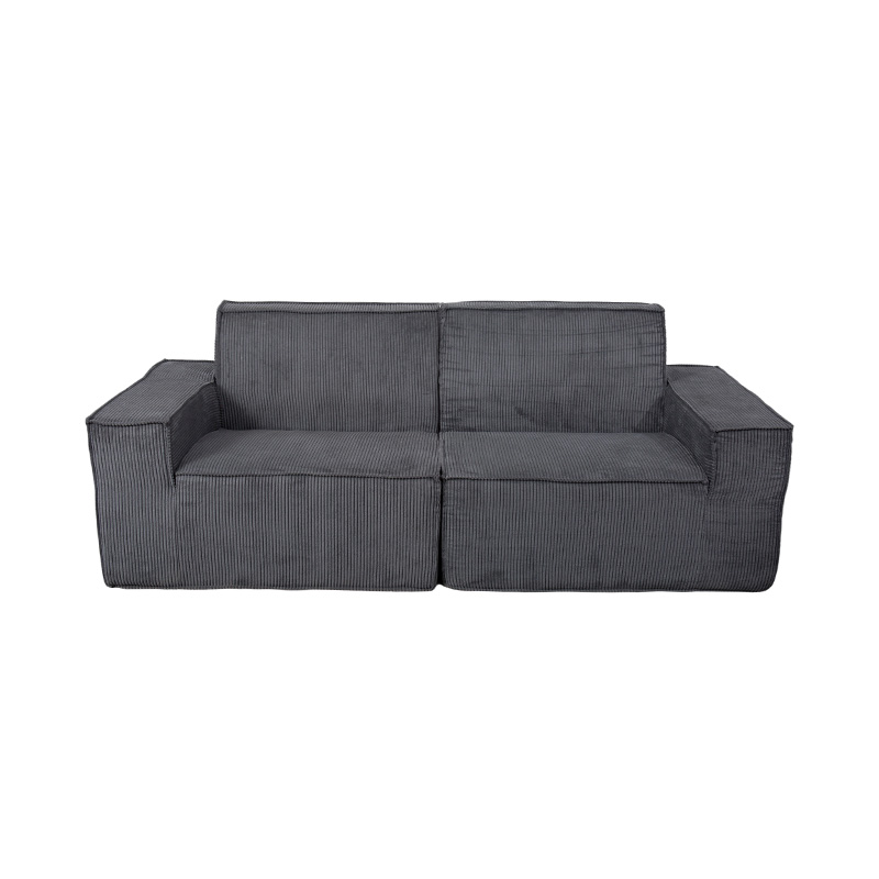 Sofa Blok Tahu Ganda dalam Korduroi Abu-abu Tua dengan Desain Sandaran Tangan Lebar
