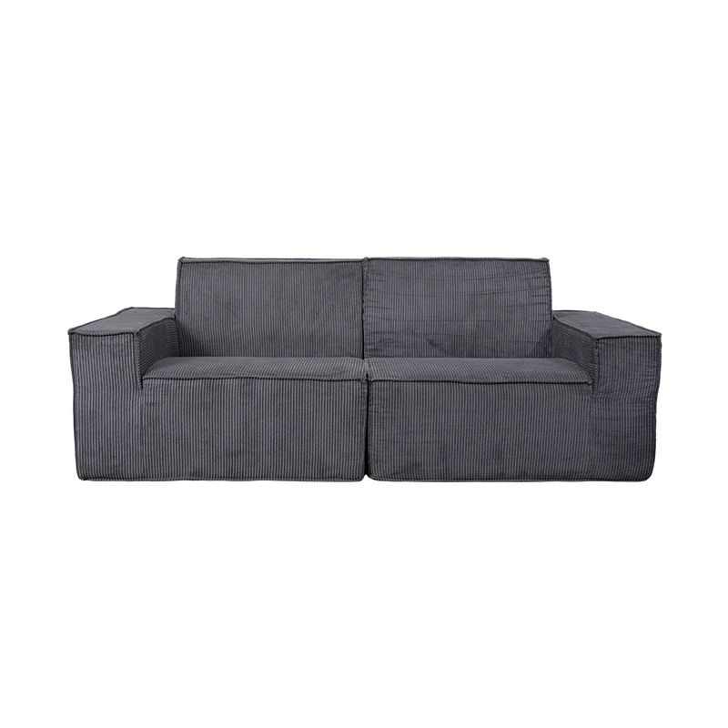 Sofa Blok Tahu Ganda dalam Korduroi Abu-abu Tua dengan Desain Sandaran Tangan Lebar