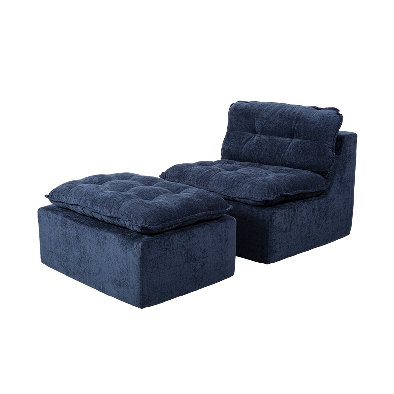 Sofa Busa Penuh Modular dengan Korduroi Biru Tua dengan Sandaran Empuk dan Ottoman yang serasi