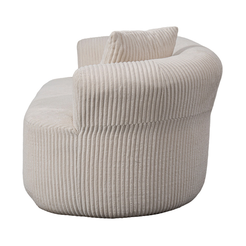 Sofa Busa Penuh Ganda dalam Korduroi Putih dengan Bantal Serasi