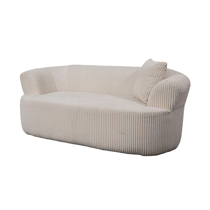 Sofa Busa Penuh Ganda dalam Korduroi Putih dengan Bantal Serasi