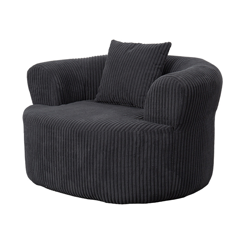 Sofa Single Full-Foam Enveloping dalam Korduroi Abu-Abu Tua dengan Bantal Serasi