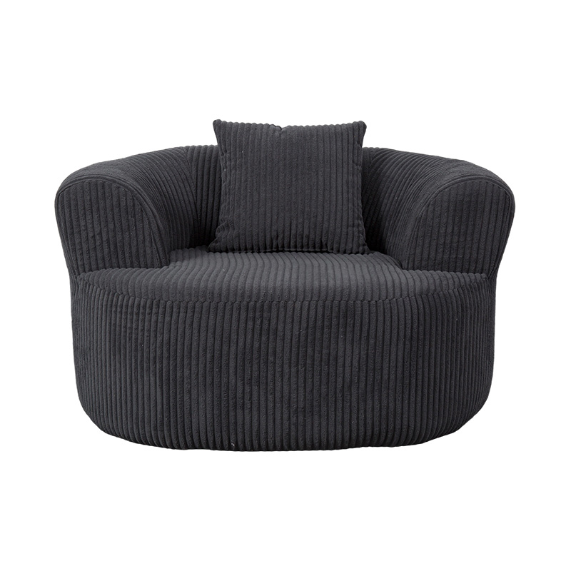 Sofa Single Full-Foam Enveloping dalam Korduroi Abu-Abu Tua dengan Bantal Serasi