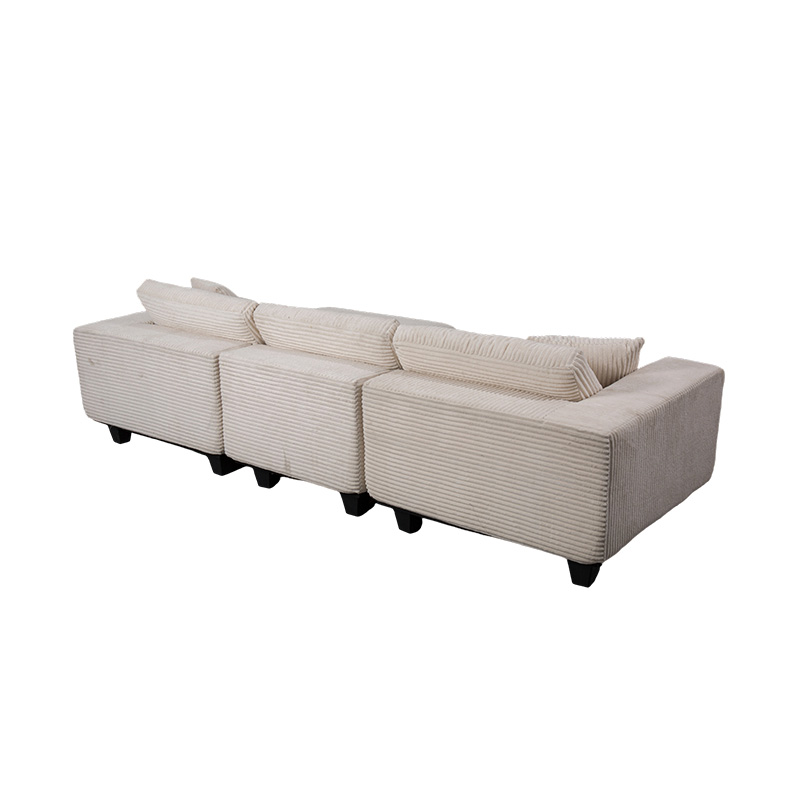 Sofa Sudut Besar Berbentuk L dengan Bahan Korduroi Off-White dengan Desain Minimalis Modern