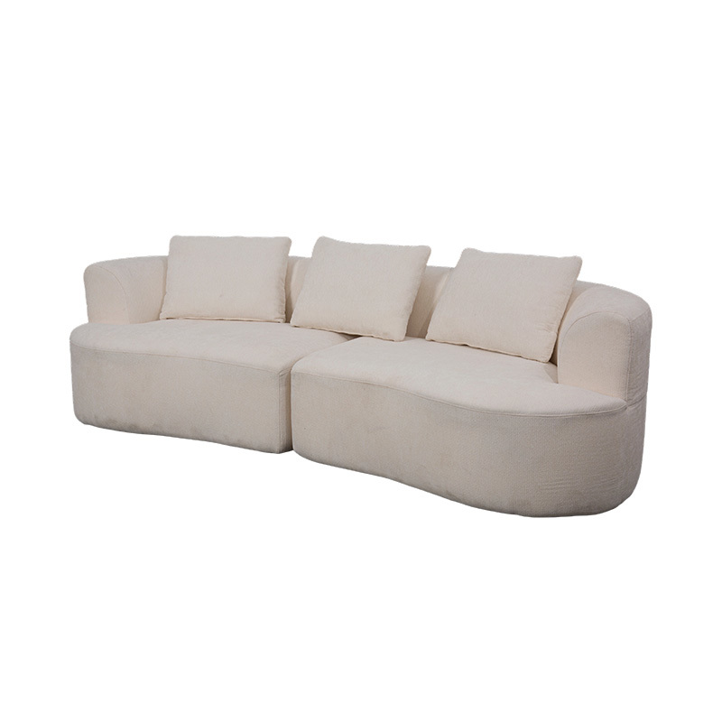 Sofa Ganda Modular dalam Beludru Krem dengan Bantal Serasi dan Sandaran Melengkung Sofa Ganda Modular dalam Beludru Krem dengan Bantal Serasi dan Sandaran Melengkung