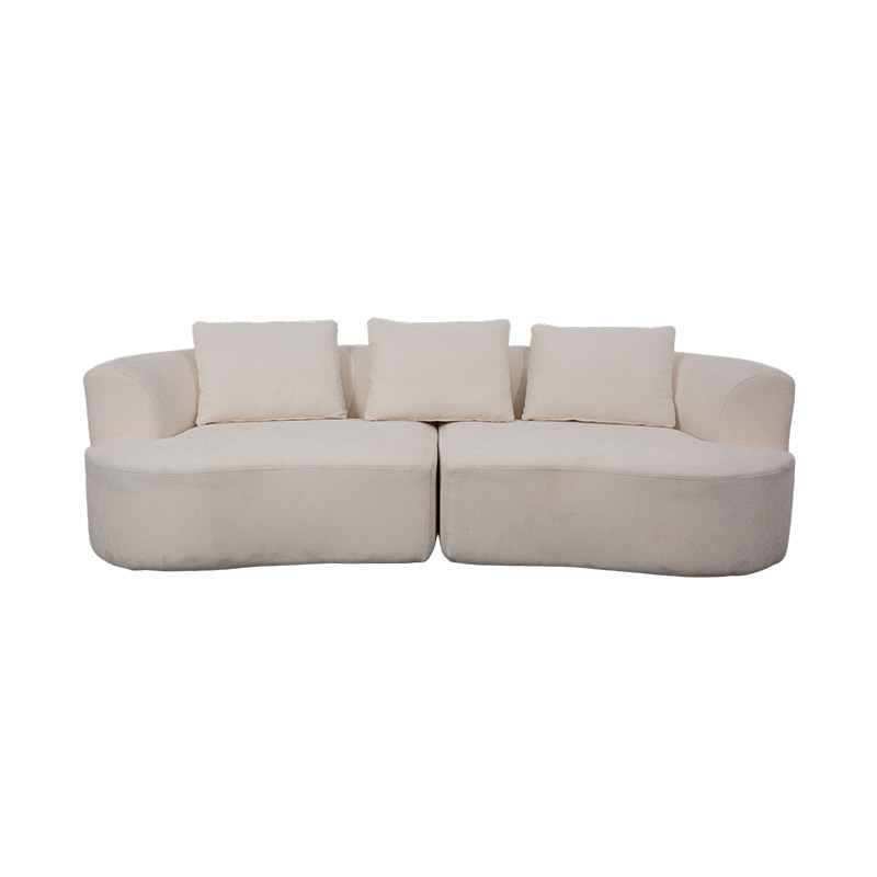 Sofa Ganda Modular dalam Beludru Krem dengan Bantal Serasi dan Sandaran Melengkung