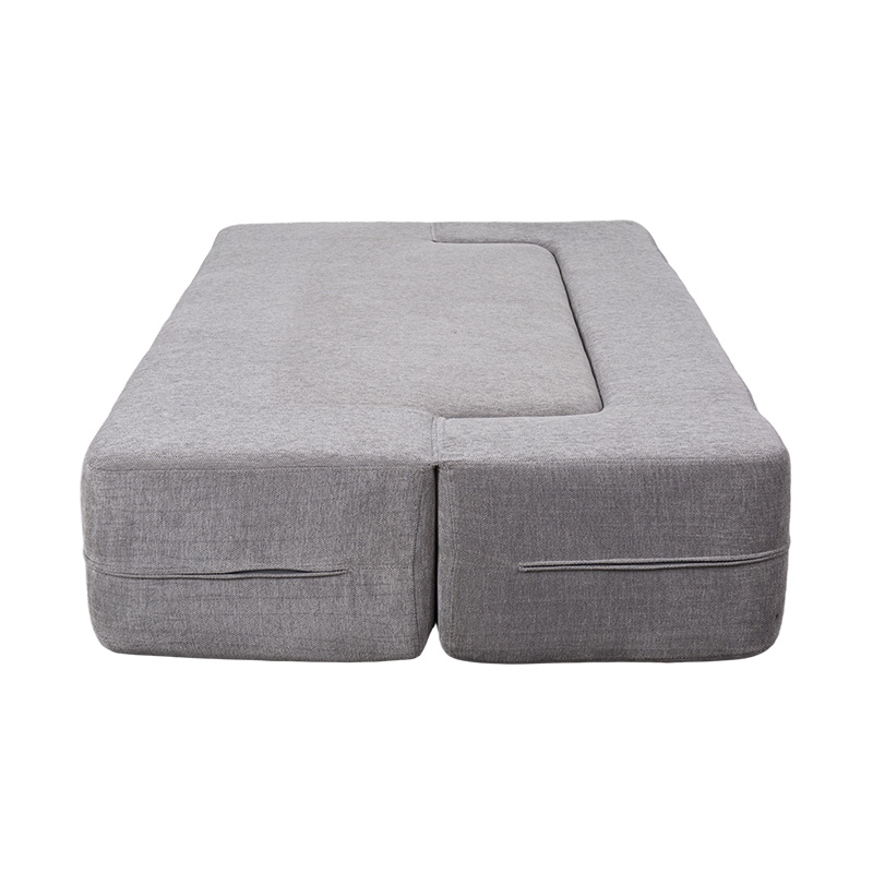 Tempat Tidur Sofa Multi-Fungsional yang Dapat Dikonversi dalam Beludru Abu-abu Muda dengan Bantal