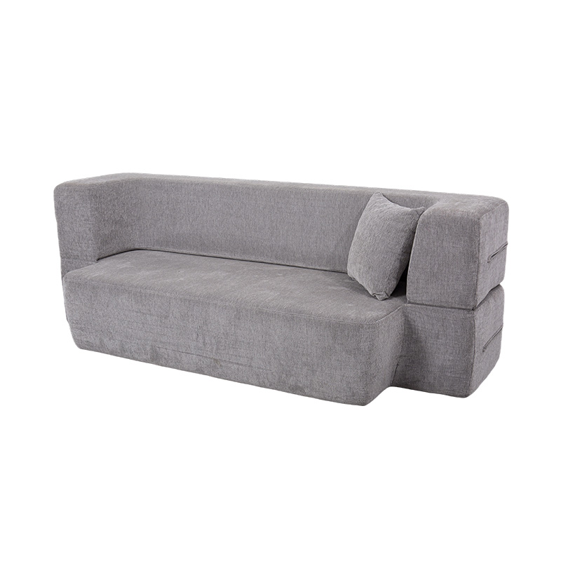 Tempat Tidur Sofa Multi-Fungsional yang Dapat Dikonversi dalam Beludru Abu-abu Muda dengan Bantal