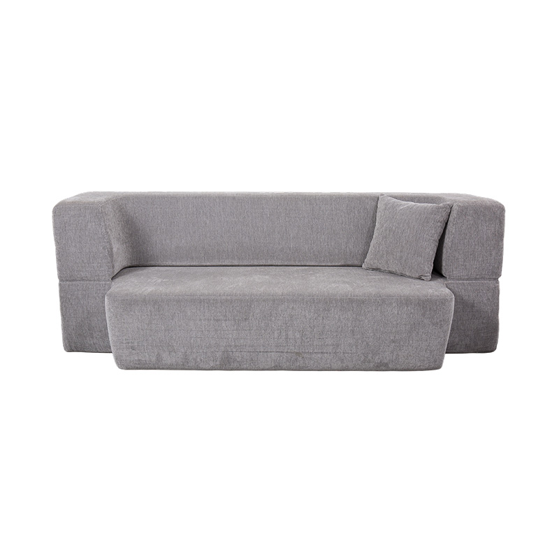 Tempat Tidur Sofa Multi-Fungsional yang Dapat Dikonversi dalam Beludru Abu-abu Muda dengan Bantal